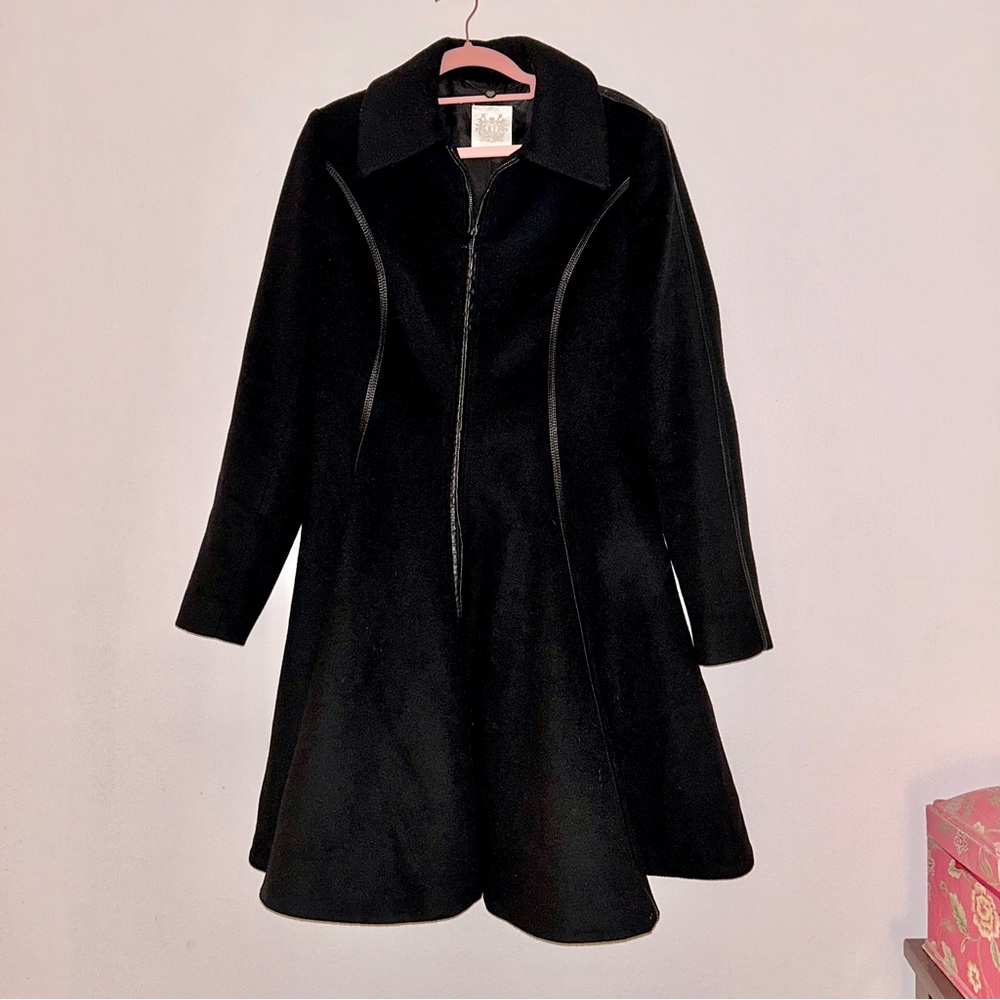 Dawn Levy Black Wool Fit and Flare Coat Size M